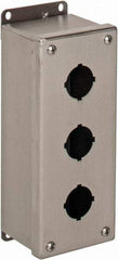 nVent Hoffman - 3 Hole, 1.2 Inch Hole Diameter, Stainless Steel Pushbutton Switch Enclosure - 9 Inch High x 3.47 Inch Wide x 2-3/4 Inch Deep, 12, 13, 4X NEMA Rated - USA Tool & Supply