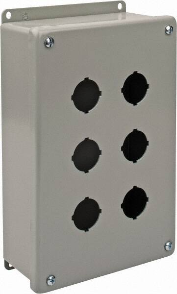nVent Hoffman - 6 Hole, 1.2 Inch Hole Diameter, Steel Pushbutton Switch Enclosure - 10-1/2 Inch High x 6.47 Inch Wide x 3 Inch Deep, 12, 13 NEMA Rated - USA Tool & Supply