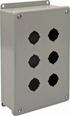 nVent Hoffman - 6 Hole, 1.2 Inch Hole Diameter, Steel Pushbutton Switch Enclosure - 10-1/2 Inch High x 6.47 Inch Wide x 3 Inch Deep, 12, 13 NEMA Rated - USA Tool & Supply