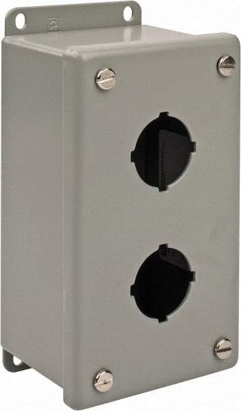nVent Hoffman - 2 Hole, 1.2 Inch Hole Diameter, Steel Pushbutton Switch Enclosure - 6-3/4 Inch High x 3.47 Inch Wide x 2-3/4 Inch Deep, 12, 13 NEMA Rated - USA Tool & Supply