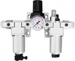 PRO-SOURCE - 3/4" NPT Port Heavy Duty 3 Piece Filter-Regulator-Lubricator FRL Unit - Aluminum Bowl, 123 SCFM, 215 Max psi, 14.6" High, Manual Drain - USA Tool & Supply