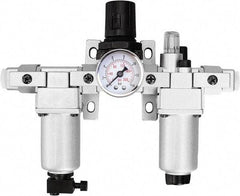 PRO-SOURCE - 1/2" NPT Port Standard 3 Piece Filter-Regulator-Lubricator FRL Unit - Aluminum Bowl, 106 SCFM, 215 Max psi, 13" High, Manual Drain - USA Tool & Supply