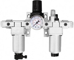 PRO-SOURCE - 3/8" NPT Port Intermediate 3 Piece Filter-Regulator-Lubricator FRL Unit - Aluminum Bowl, 71 SCFM, 215 Max psi, 10.43" High, Manual Drain - USA Tool & Supply