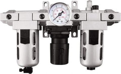 PRO-SOURCE - 3/4" NPT Port Heavy Duty 3 Piece Filter-Regulator-Lubricator FRL Unit - Polycarbonate Bowl, 123 SCFM, 145 Max psi, 14.6" High, Manual Drain - USA Tool & Supply
