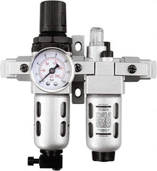 PRO-SOURCE - 3/4" NPT Port Heavy Duty 2 Piece Filter/Regulator-Lubricator FRL Unit - Polycarbonate Bowl, 123 SCFM, 145 Max psi, 14.6" High, Manual Drain - USA Tool & Supply