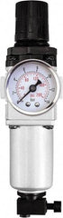 PRO-SOURCE - 1/4" NPT Port Intermediate 1 Piece Filter/Regulator FRL Unit - Aluminum Bowl, 63 SCFM, 215 Max psi, 10.43" High, Manual Drain - USA Tool & Supply