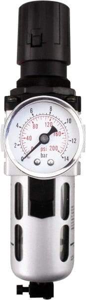 PRO-SOURCE - 1" NPT Port Heavy Duty 1 Piece Filter/Regulator FRL Unit - Polycarbonate Bowl, 193 SCFM, 145 Max psi, 14.6" High, Manual Drain - USA Tool & Supply