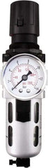 PRO-SOURCE - 1" NPT Port Heavy Duty 1 Piece Filter/Regulator FRL Unit - Polycarbonate Bowl, 193 SCFM, 145 Max psi, 14.6" High, Manual Drain - USA Tool & Supply