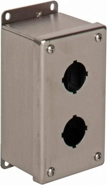 nVent Hoffman - 2 Hole, 1.2 Inch Hole Diameter, Stainless Steel Pushbutton Switch Enclosure - 6-3/4 Inch High x 3.47 Inch Wide x 2-3/4 Inch Deep, 12, 13, 4X NEMA Rated - USA Tool & Supply