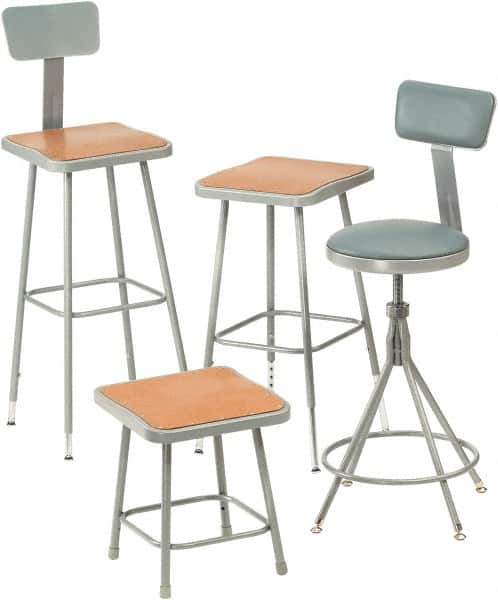 NPS - 16-3/4" Wide x 20" Deep x 19 to 27" High, Standard Base, Adjustable Seat Stool - Hardboard Seat, Gray and Brown - USA Tool & Supply