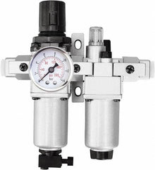 PRO-SOURCE - 3/8" NPT Port Intermediate 2 Piece Filter/Regulator-Lubricator FRL Unit - Aluminum Bowl, 63 SCFM, 215 Max psi, 10.43" High, Manual Drain - USA Tool & Supply