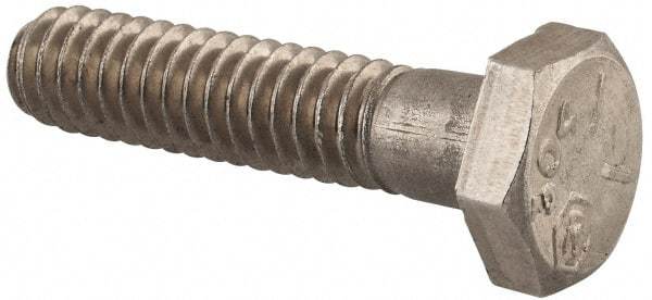 Made in USA - 1/4-20 UNC, 1-1/8" Length Under Head Hex Head Cap Screw - Grade 18-8 Stainless Steel, Uncoated, 7/16" Hex - USA Tool & Supply