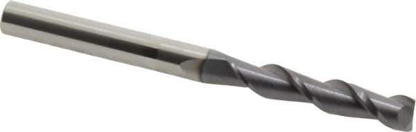 Accupro - 1/4", 1-1/4" LOC, 1/4" Shank Diam, 3" OAL, 2 Flute, Solid Carbide Square End Mill - Single End, AlTiN Finish, Spiral Flute, 40° Helix, Centercutting, Right Hand Cut, Right Hand Flute - USA Tool & Supply