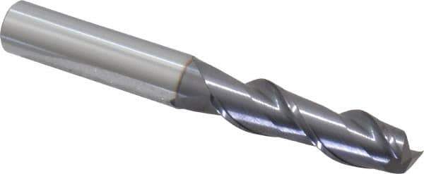 Accupro - 3/8", 1-3/8" LOC, 3/8" Shank Diam, 3" OAL, 2 Flute, Solid Carbide Square End Mill - Single End, AlTiN Finish, Spiral Flute, 40° Helix, Centercutting, Right Hand Cut, Right Hand Flute - USA Tool & Supply