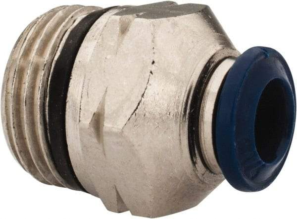 Alpha Technologies - 1/4" Outside Diam, 3/8 Universal Thread, Nickel Plated Brass Push-to-Connect Male Connector - 250 Max psi, Tube to Universal Thread Connection, Buna O-Ring - USA Tool & Supply