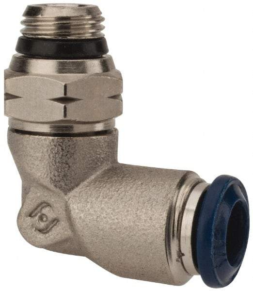 Alpha Technologies - 1/4" Outside Diam, 1/8 Universal Thread, Nickel Plated Brass Push-to-Connect Male Swivel Elbow - 250 Max psi, Tube to Universal Thread Connection, Buna O-Ring - USA Tool & Supply