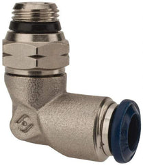 Alpha Technologies - 1/4" Outside Diam, 1/8 Universal Thread, Nickel Plated Brass Push-to-Connect Male Swivel Elbow - 250 Max psi, Tube to Universal Thread Connection, Buna O-Ring - USA Tool & Supply