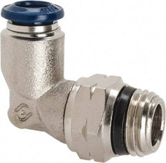 Alpha Technologies - 1/4" Outside Diam, 1/4 Universal Thread, Nickel Plated Brass Push-to-Connect Male Swivel Elbow - 250 Max psi, Tube to Universal Thread Connection, Buna O-Ring - USA Tool & Supply