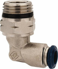 Alpha Technologies - 1/4" Outside Diam, 3/8 Universal Thread, Nickel Plated Brass Push-to-Connect Male Swivel Elbow - 250 Max psi, Tube to Universal Thread Connection, Buna O-Ring - USA Tool & Supply