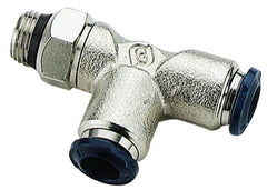 Alpha Technologies - 1/4" Outside Diam, 1/4 Universal Thread, Nickel Plated Brass Push-to-Connect Male Swivel Branch Tee - 250 Max psi, Tube to Universal Thread Connection, Buna O-Ring - USA Tool & Supply