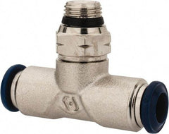 Alpha Technologies - 1/4" Outside Diam, 1/8 Universal Thread, Nickel Plated Brass Push-to-Connect Male Swivel Branch Tee - 250 Max psi, Tube to Universal Thread Connection, Buna O-Ring - USA Tool & Supply