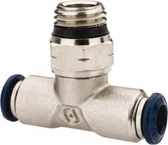 Alpha Technologies - 1/4" Outside Diam, 1/4 Universal Thread, Nickel Plated Brass Push-to-Connect Male Swivel Branch Tee - 250 Max psi, Tube to Universal Thread Connection, Buna O-Ring - USA Tool & Supply