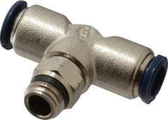 Alpha Technologies - 3/8" Outside Diam, 1/4 Universal Thread, Nickel Plated Brass Push-to-Connect Male Swivel Branch Tee - 250 Max psi, Tube to Universal Thread Connection, Buna O-Ring - USA Tool & Supply