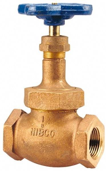 NIBCO - 2-1/2" Pipe, Threaded Ends, Bronze Integral Globe Valve - PTFE Disc, Union Bonnet, 300 psi WOG, 150 psi WSP, Class 150 - USA Tool & Supply