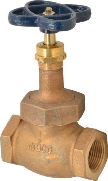 NIBCO - 1" Pipe, Threaded Ends, Bronze Integral Globe Valve - PTFE Disc, Screw-In Bonnet, 200 psi WOG, 125 psi WSP, Class 125 - USA Tool & Supply