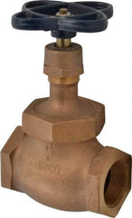 NIBCO - 1-1/2" Pipe, Threaded Ends, Bronze Integral Globe Valve - PTFE Disc, Screw-In Bonnet, 200 psi WOG, 125 psi WSP, Class 125 - USA Tool & Supply