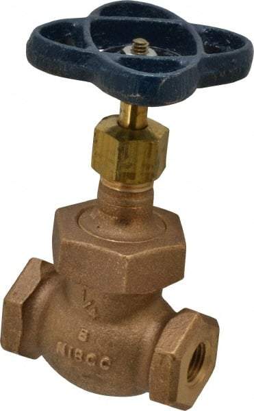 NIBCO - 1/4" Pipe, Threaded Ends, Bronze Integral Globe Valve - PTFE Disc, Screw-In Bonnet, 200 psi WOG, 125 psi WSP, Class 125 - USA Tool & Supply
