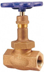 NIBCO - 1-1/4" Pipe, Threaded Ends, Bronze Integral Globe Valve - PTFE Disc, Union Bonnet, 600 psi WOG, 300 psi WSP, Class 300 - USA Tool & Supply