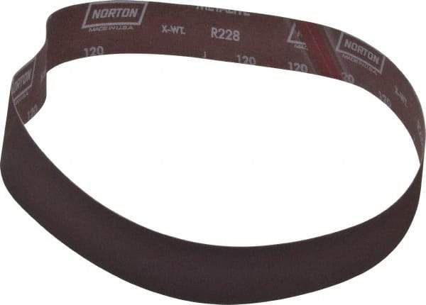 Norton - 2" Wide x 42" OAL, 120 Grit, Aluminum Oxide Abrasive Belt - Aluminum Oxide, Fine, Coated, Series R228 - USA Tool & Supply