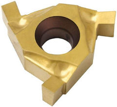 Carmex - 0.06716IR/EL Grade BXC, 0.067" Cutting Width Carbide Grooving Insert - 0.079" Max Depth of Cut, Internal Right/External Left, 0.004" Corner Radius, TiN Finish - USA Tool & Supply