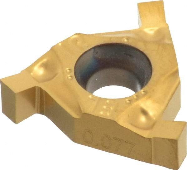 Carmex - 0.07716IR/EL Grade BXC, 0.077" Cutting Width Carbide Grooving Insert - 0.079" Max Depth of Cut, Internal Right/External Left, 0.004" Corner Radius, TiN Finish - USA Tool & Supply