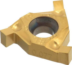 Carmex - 0.07716IR/EL Grade BXC, 0.077" Cutting Width Carbide Grooving Insert - 0.079" Max Depth of Cut, Internal Right/External Left, 0.004" Corner Radius, TiN Finish - USA Tool & Supply