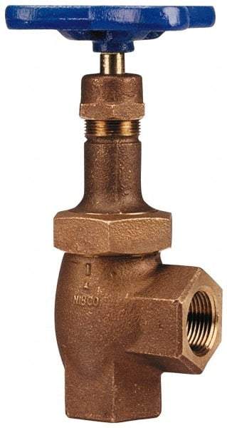 NIBCO - 1-1/2" Pipe, Class 300, Threaded Bronze Renewable Angle Gate Valve - 600 WOG, 300 WSP, Union Bonnet - USA Tool & Supply