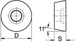 Kennametal - RPGB2.51.5 Grade KC730 Carbide Milling Insert - TiN Finish, 0.0937" Thick, 5/16" Inscribed Circle - USA Tool & Supply