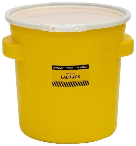 Eagle - 20 Gallon Capacity, Plastic Lever Lock, Yellow Lab Pack - 5 Gallon Container, Polyethylene, 88 Lb. Capacity, UN 1H2/X40/S Listing - USA Tool & Supply