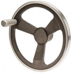 Jergens - 12", 3 Spoke Offset Handwheel with Handle - 2-1/2" Hub, Aluminum Alloy, Plain Finish - USA Tool & Supply