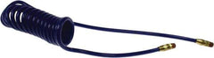 Coilhose Pneumatics - 1/4" ID, 1/4 Thread, 15' Long, Blue Polyurethane Coiled & Self Storing Hose - 125 Max psi, Male Swivel x Male Swivel - USA Tool & Supply