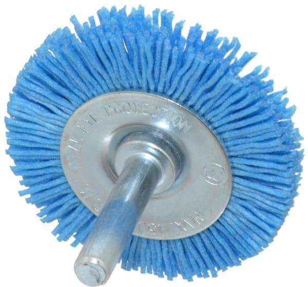 Value Collection - 2" OD, 1/4" Shank Diam, Crimped Nylon Wheel Brush - 1/4" Face Width, 5/16" Trim Length, 4,500 RPM - USA Tool & Supply