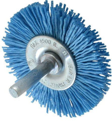 Value Collection - 2-3/8" OD, 1/4" Shank Diam, Crimped Nylon Wheel Brush - 1/4" Face Width, 5/16" Trim Length, 4,500 RPM - USA Tool & Supply