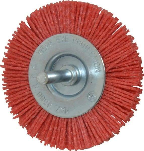 Value Collection - 3" OD, 1/4" Shank Diam, Crimped Nylon Wheel Brush - 1/4" Face Width, 5/16" Trim Length, 4,500 RPM - USA Tool & Supply