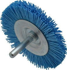 Value Collection - 3" OD, 1/4" Shank Diam, Crimped Nylon Wheel Brush - 1/4" Face Width, 5/16" Trim Length, 4,500 RPM - USA Tool & Supply