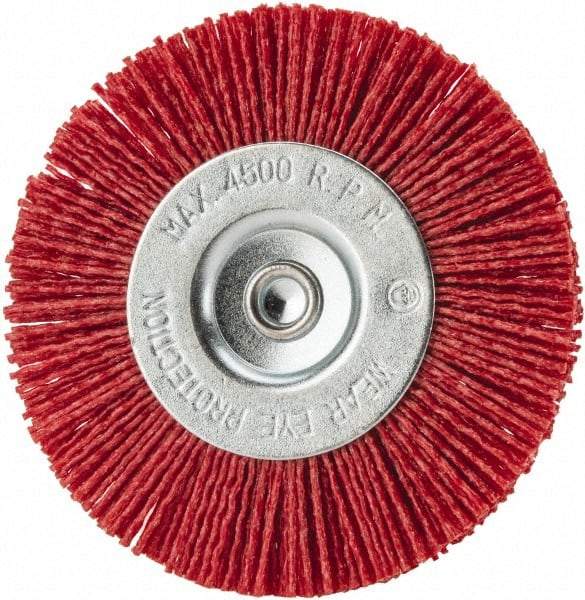 Value Collection - 4" OD, 1/4" Shank Diam, Crimped Nylon Wheel Brush - 1/4" Face Width, 5/16" Trim Length, 4,500 RPM - USA Tool & Supply