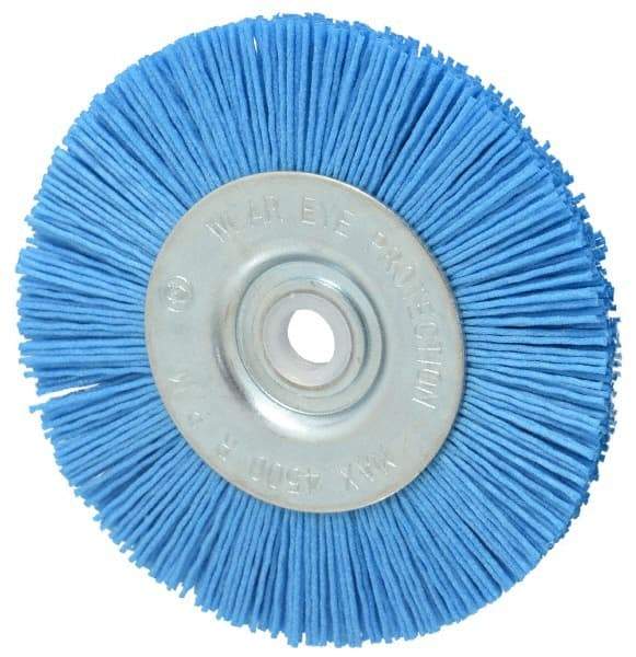 Value Collection - 4" OD, 1/2" Shank Diam, 1/2" Arbor Hole, Crimped Nylon Wheel Brush - 1/2" Face Width, 5/16" Trim Length, 4,500 RPM - USA Tool & Supply