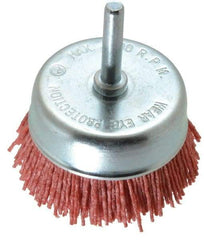 Value Collection - 3" Diam, 1/4" Hole Size Straight Wire Nylon Cup Brush - Coarse Grade, 4,500 Max RPM - USA Tool & Supply