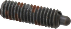 Jergens - 3/8-16, 1-1/8" Thread Length, 3/16" Plunger Projection, Steel Threaded Spring Plunger - 0.186" Max Plunger Diam, 1-1/8" Plunger Length, 5.5 Lb Init End Force, 14.5 Lb Final End Force, 3/16" Hex - USA Tool & Supply