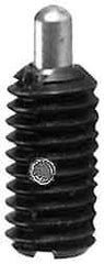 Jergens - 5/16-18, 5/8" Thread Length, 3/16" Plunger Projection, Steel Threaded Spring Plunger - 0.135" Max Plunger Diam, 5/8" Plunger Length, 0.5 Lb Init End Force, 10 Lb Final End Force - USA Tool & Supply